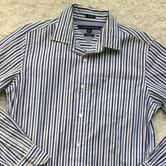 TOMMY HILFIGER Striped Classical Shirt Button Down Long Sleeve Pocket Up SP  iva - Picture 3 of 6